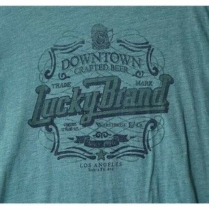 Lucky Brand T Shirt Mens M Green Short Sleeve Downtown Crafted Beer Los Angeles